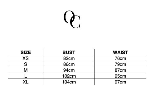 Size chart for LA GIACCA CORTA BORDEAUX by ORNELLA COLICCHIO showing garment measurements for each size