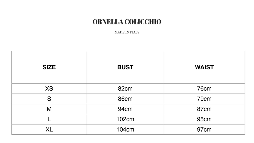 LA GIACCA CORTA BORDEAUX size chart – Ornella Colicchio