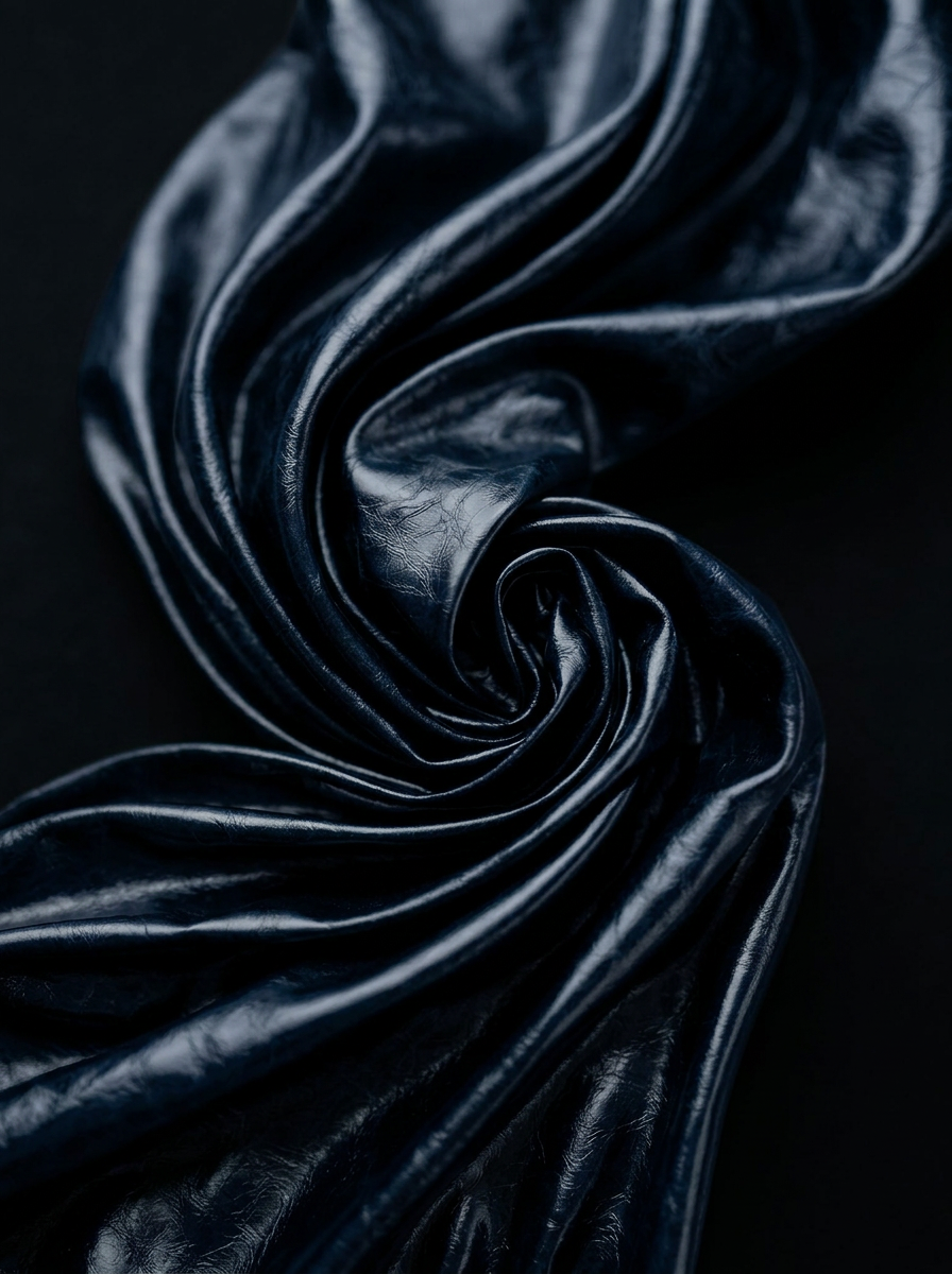 Close-up of TOP OCEANO CON FIBBIE by ORNELLA COLICCHIO showing the smooth ocean blue faux leather surface against a black background