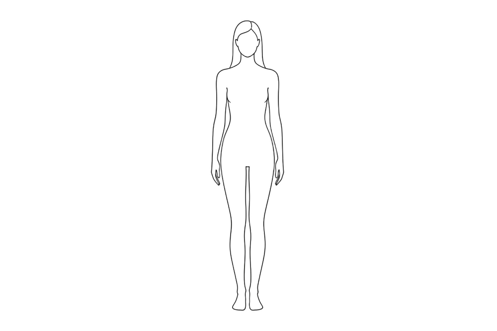 Line illustration of a female body used for body measurement guidance