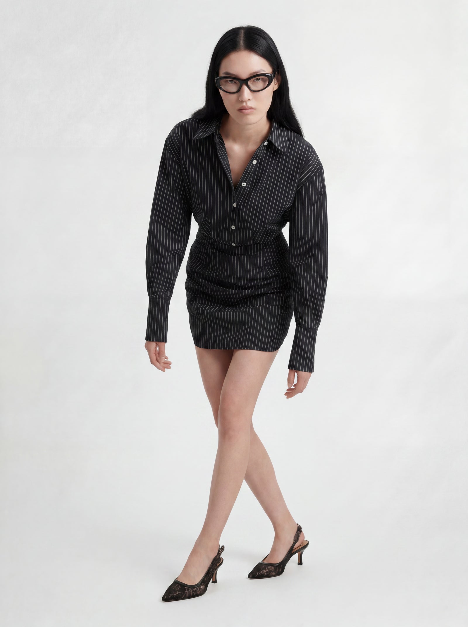 L'ABITO CAMICIA SPALLE SCOLPITE front view – Ornella Colicchio